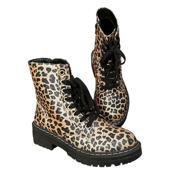 TRUE CRAFT Korri 3 Tan Leopard Glitz Combat Boot Lace Up & Zip WP00763 sz 6M - Picture 1 of 8